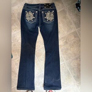 Miss Me Dark Blue Boot Cut Jeans with Embellished Back Pockets